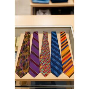 Mens 100% Silk Ties Lot Of 5 Blue Striped Multi Design Print Career Work Church